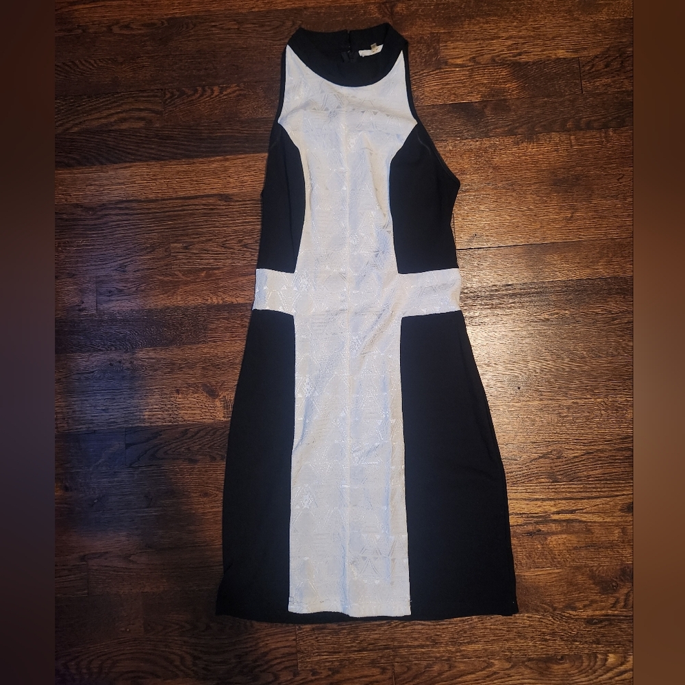 Black and White High Neck Sleeveless Dress